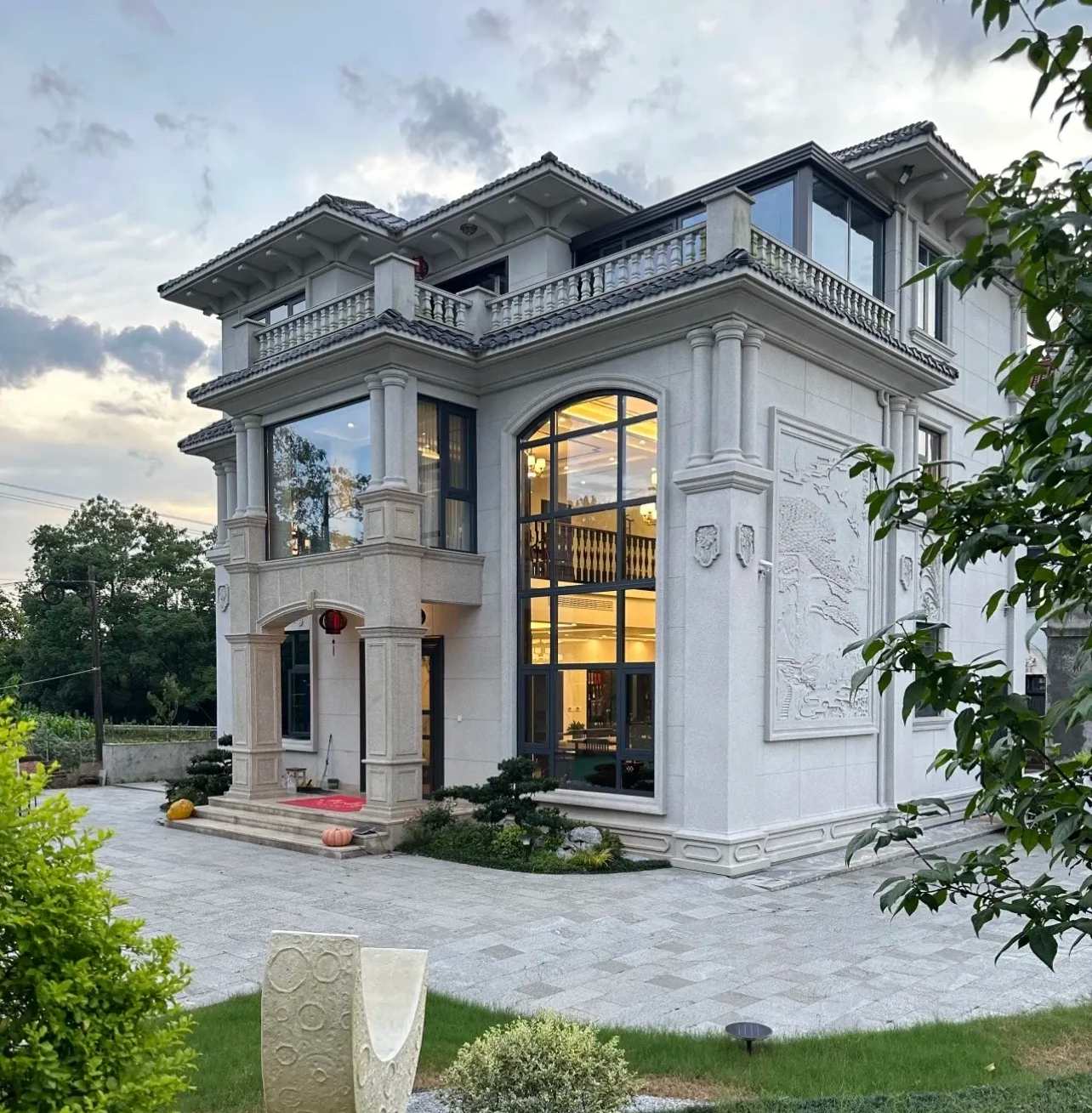 泸州 白麻花岗岩私人别墅干挂石材豪华定制