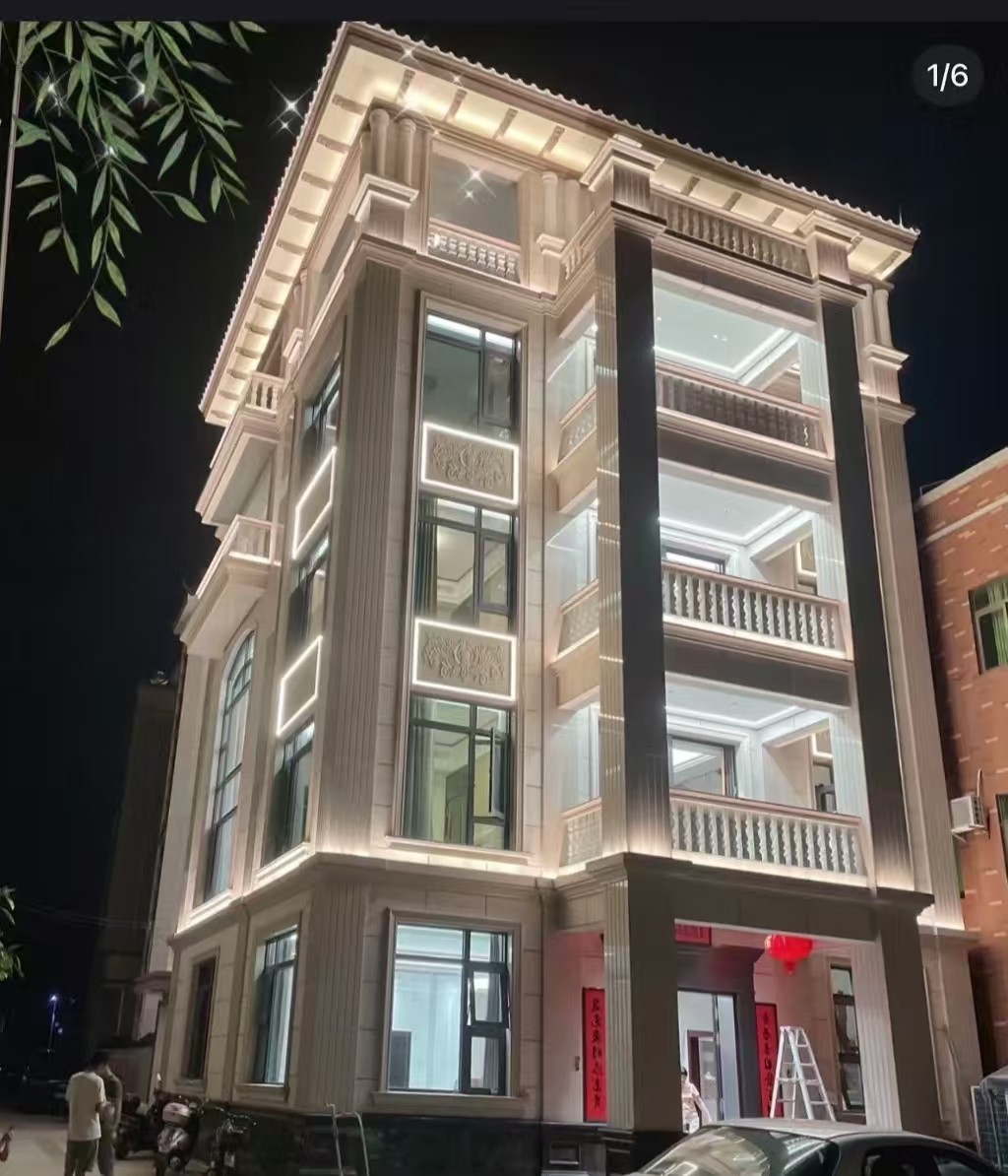 泸州 芝麻白花岗岩别墅外墙夜间效果